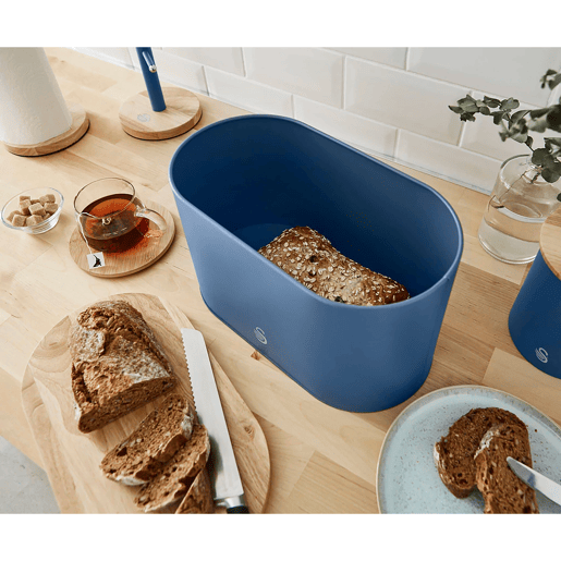 SWAN Nordic Nordic Paneira Com Tampa - Tábua de Corte de Bambu, Contentor de Aço Carbono para Pão, Moderno, , Azul