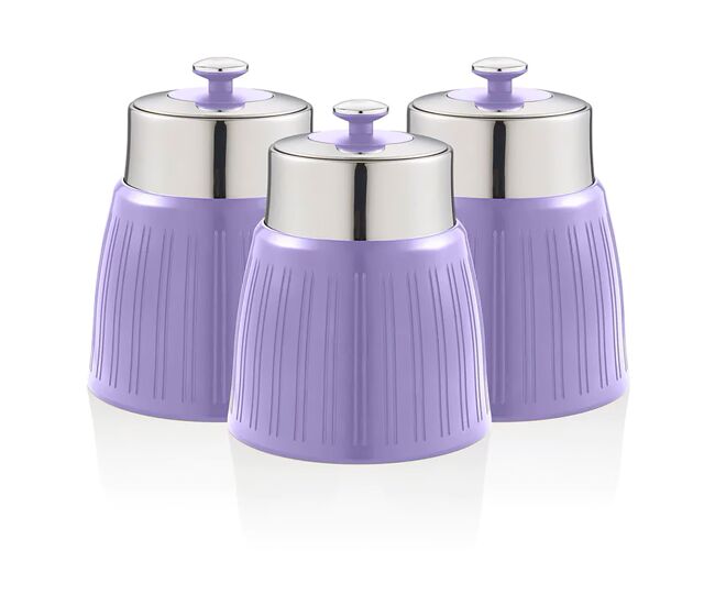 Swan swka1024purn set 3 botes cocina almacenaje 1,2 l, plástico y acero inox, especias, té ,café, retro, vintage, , morado