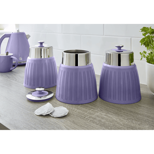 SWAN SWKA1024PURN Retro Conjunto de 3 Boiões de Cozinha 1,2 L Herméticos para Especiarias, Chá, Café, Vintage, , Roxa