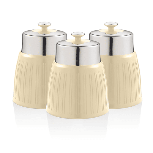 SWAN SWKA1024CN Retro Conjunto de 3 Boiões de Cozinha 1,2 L Herméticos para Especiarias, Chá, Café, Vintage, , Creme