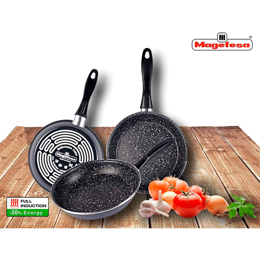 Magefesa Gransasso 3 Frigideiras 18-20-24cm, Indução, PFOA-Free Antiaderente STONE Aço Vitrificado, , Cinza