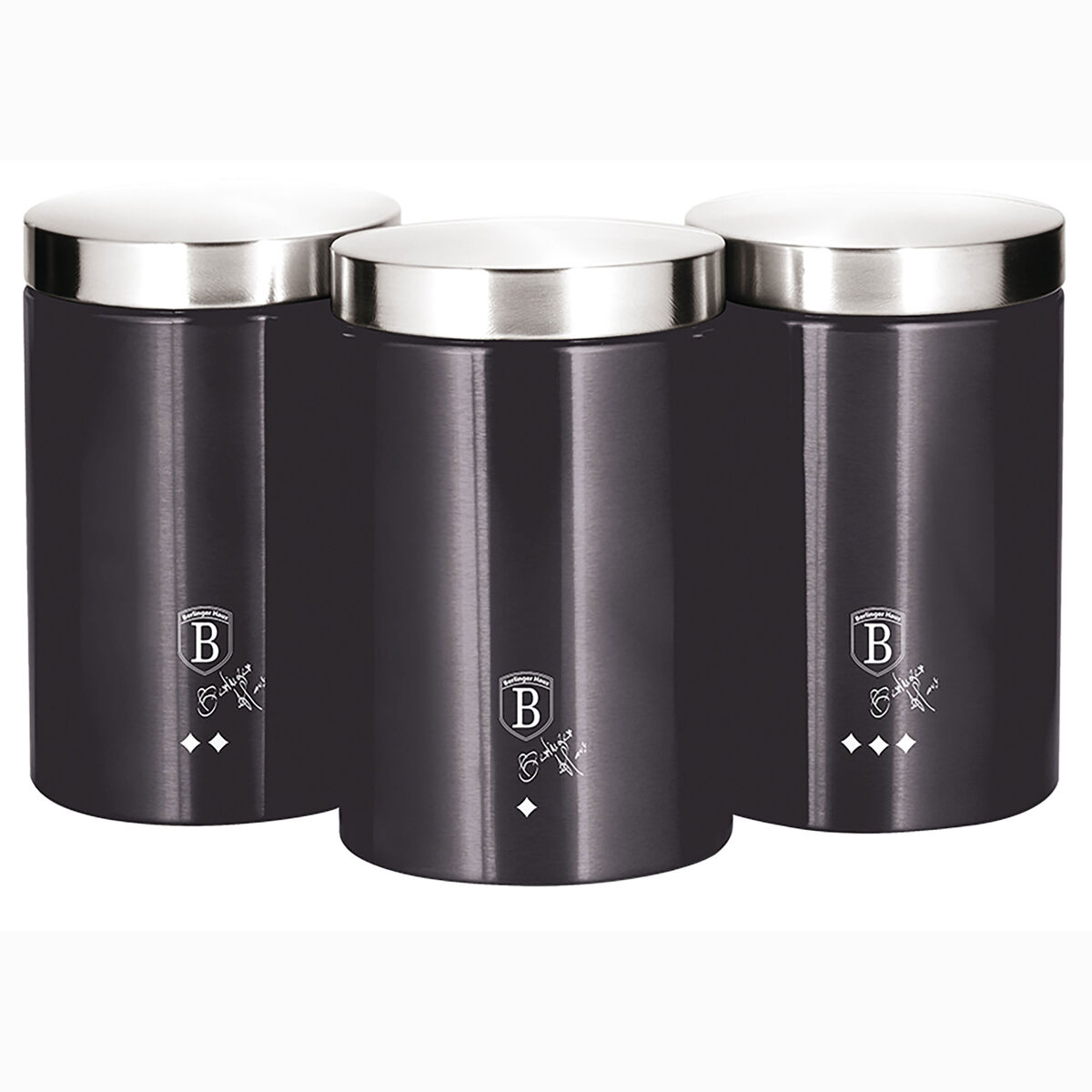 Berlinger haus carbon pro set 3 botes cocina almacenaje acero inoxidable, diseño moderno, ø11x17,8cm especias, té ,café, , gris oscuro