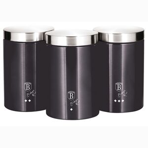 Berlinger Haus Carbon Pro 3 Boiões de Armazenamento de Cozinha Aço Inoxidável, Ø11 x 17,8 cm, Especiarias, Chá ,Café, , Cinzento Escuro  Inox