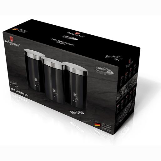 Berlinger Haus Carbon Pro 3 Boiões de Armazenamento de Cozinha Aço Inoxidável, Ø11 x 17,8 cm, Especiarias, Chá ,Café, , Cinzento Escuro  Inox