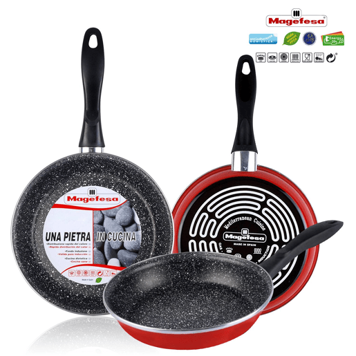 Magefesa K2 Roja Set 3 Frigideiras 20-24-28cm, Indução, Antiaderente STONE PFOA-Free Aço Vitrificado, , Vermelho