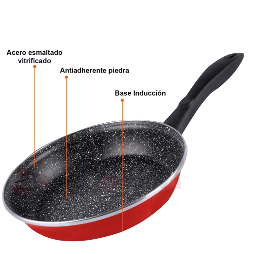 Magefesa K2 Roja Set 3 Frigideiras 20-24-28cm, Indução, Antiaderente STONE PFOA-Free Aço Vitrificado, , Vermelho