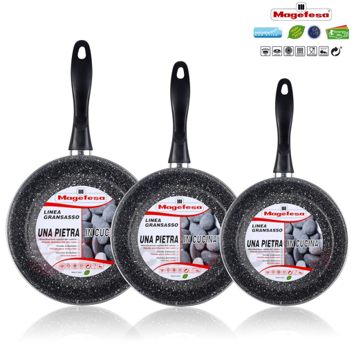 Magefesa K2 Gransasso Set 3 Frigideiras 18-20-24cm, Indução, PFOA-Free Antiaderente STONE Aço Vitrificado, , Cinza