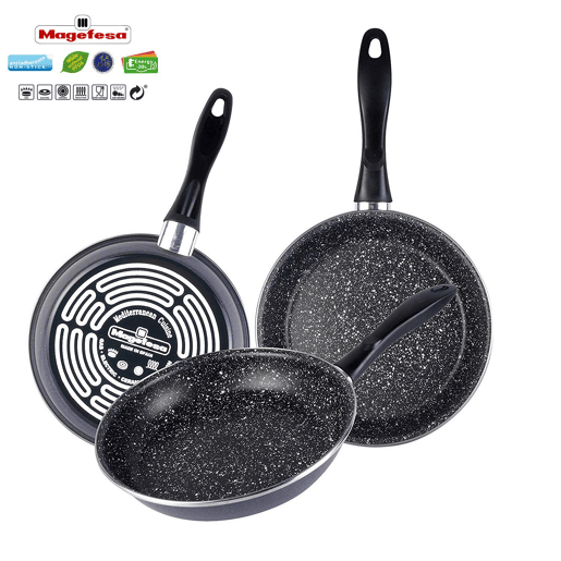 Magefesa K2 Gransasso Set 3 Frigideiras 18-20-24cm, Indução, PFOA-Free Antiaderente STONE Aço Vitrificado, , Cinza
