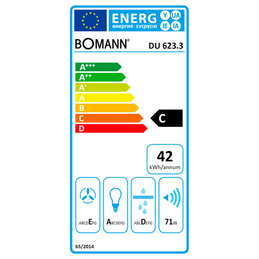 Bomann DU623.2I Exaustor 60cm, 3 Níveis de Potência, Recirculação de ar, Aço Inoxidável, 105, Prata
