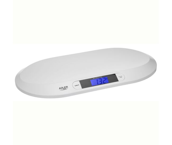 Adler ad8139 báscula bebé digital hasta 20 kg, pantalla lcd, función hold peso preciso con movimiento, tara, , blanco
