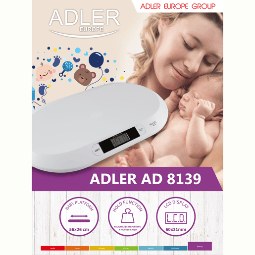 Adler AD8139 Balança Digital para Bebés até 20 kg, Visor LCD, Pesagem Precisa Mesmo que Haja Movimento, ,