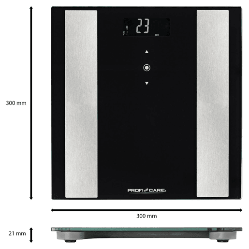Proficare PW 3007 Balança Digital Banho Analise Corporal Peso 8 Funções, Superficie em Vidro, , Preto