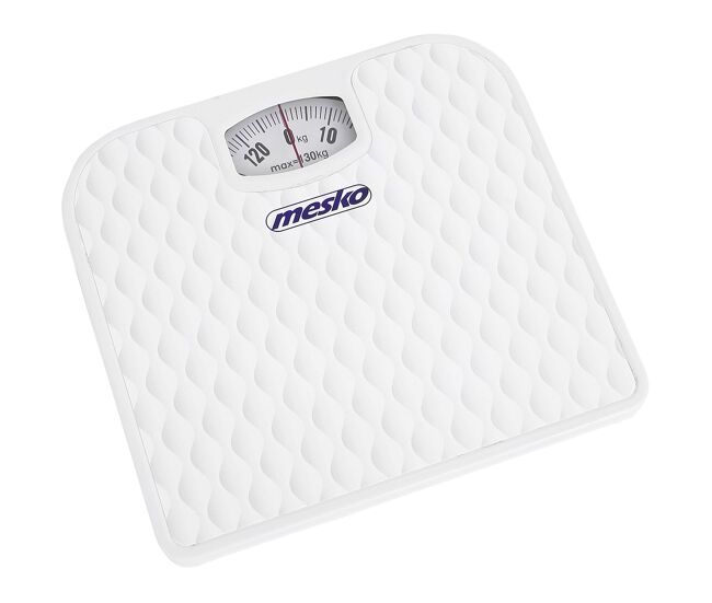 Mesko ms8160 báscula analógica de baño, precisión, mecánica, medición hasta 130 kg, sin pilas, fácil uso, , blanco