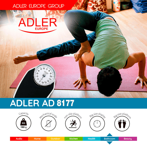 Adler AD8177 Balança de Banho Analógica Mecânica 150 kg, Alta Precisão, Superfície Antiderrapante, sem Baterias, , Cinza branco Adler AD8177 Balança de Banho Analógica Mecânica 150 kg, Alta Precisão, Superfície Antiderrapante, sem Baterias, , Cinza branco