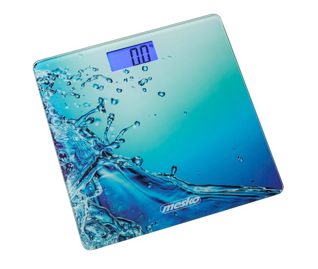 Mesko ms8156 báscula de baño digital alta precisión 150kg cristal diseño, pantalla lcd apagado automático, , azul