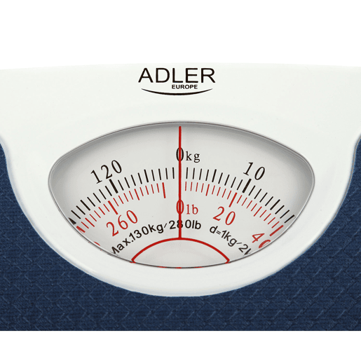 Adler AD8151B Balança mecânica de casa de banho, 130 Kg, Alta precisão, superfície antiderrapante, , Branco azul