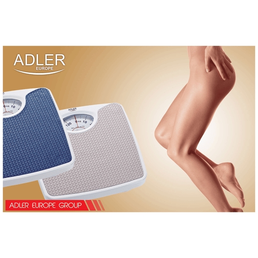 Adler AD8151B Balança mecânica de casa de banho, 130 Kg, Alta precisão, superfície antiderrapante, , Branco azul