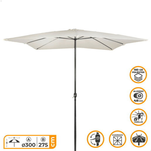 Guarda-sol quadrado de jardim Aktive Ø300x275 cm poste de alumínio cor creme