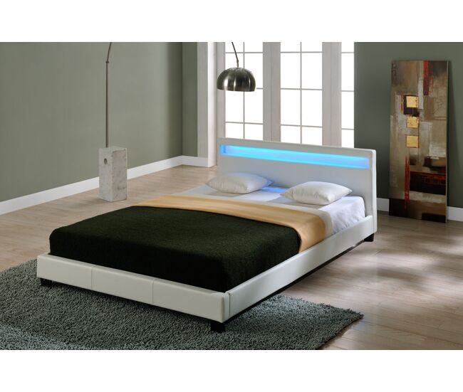 Corium cama doble paris tapizada en piel sintética - con led - (blanco) 180x200cm