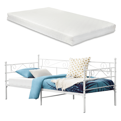 Cama individual Kreava com Apoio de cabeça e pés para e colchão metálico 90x200 cm- Branco en.casa