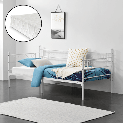 Cama individual Kreava com Apoio de cabeça e pés para e colchão metálico 90x200 cm- Branco en.casa