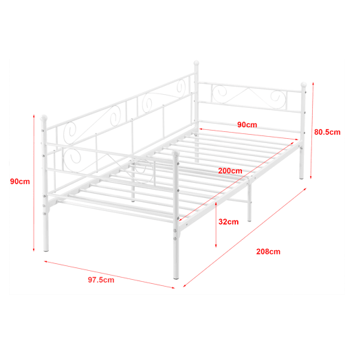Cama individual Kreava com Apoio de cabeça e pés para e colchão metálico 90x200 cm- Branco en.casa
