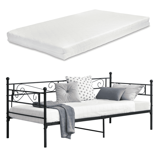 Cama individual Kreava com Apoio de cabeça e pés para e colchão metálico 90x200 cm- Preto en.casa Cama individual Kreava com Apoio de cabeça e pés para e colchão metálico 90x200 cm- Preto en.casa