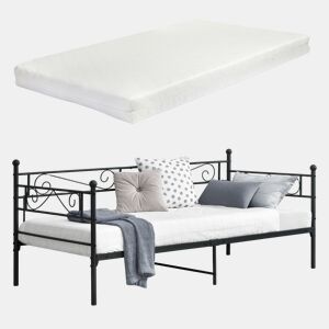 Cama individual Kreava com Apoio de cabeça e pés para e colchão metálico 90x200 cm- Preto en.casa