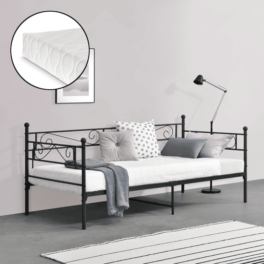 Cama individual Kreava com Apoio de cabeça e pés para e colchão metálico 90x200 cm- Preto en.casa Cama individual Kreava com Apoio de cabeça e pés para e colchão metálico 90x200 cm- Preto en.casa