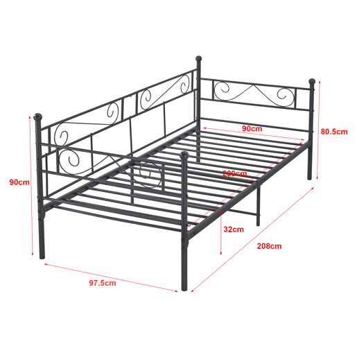 Cama individual Kreava com Apoio de cabeça e pés para e colchão metálico 90x200 cm- Preto en.casa Cama individual Kreava com Apoio de cabeça e pés para e colchão metálico 90x200 cm- Preto en.casa