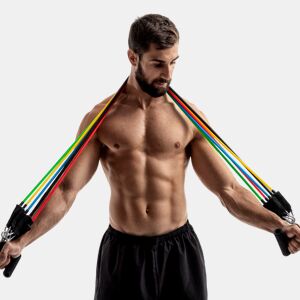 Conjunto de Elásticos de Resistência com Acessórios e Guia de Exercícios Rebainer InnovaGoods (pack de 5)