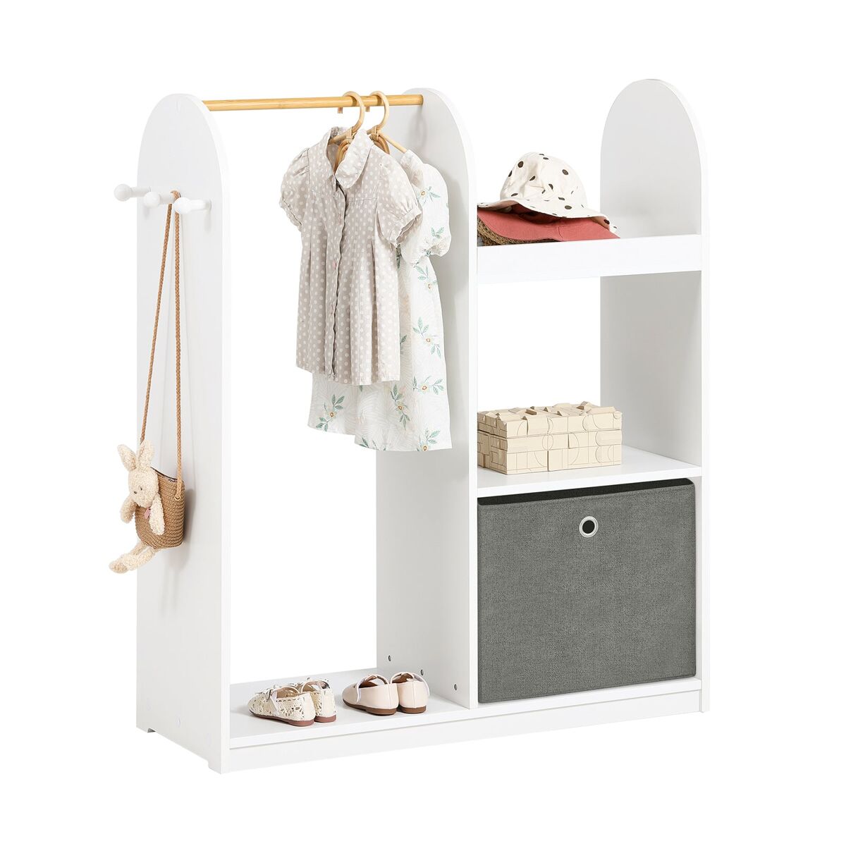 Armario infantil con 3 ganchos 1 cesta y 1 percha mueble organizador juguetes y ropa 97 x 35 x 108 cm kmb40-w sobuy