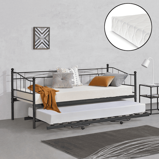 Cama extra Skutskär com 2 colchões 90 x 200 cm Metal- Preto mate en.casa