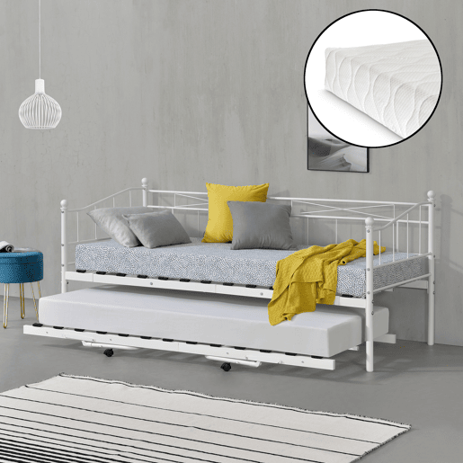 Cama extra Skutskär com 2 colchões 90 x 200 cm Metal- Colchão branco en.casa