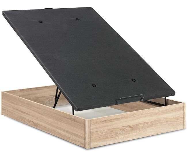Canapé abatible 90x190 tapa tapizada 3d transpirable, de gran capacidad, color madera