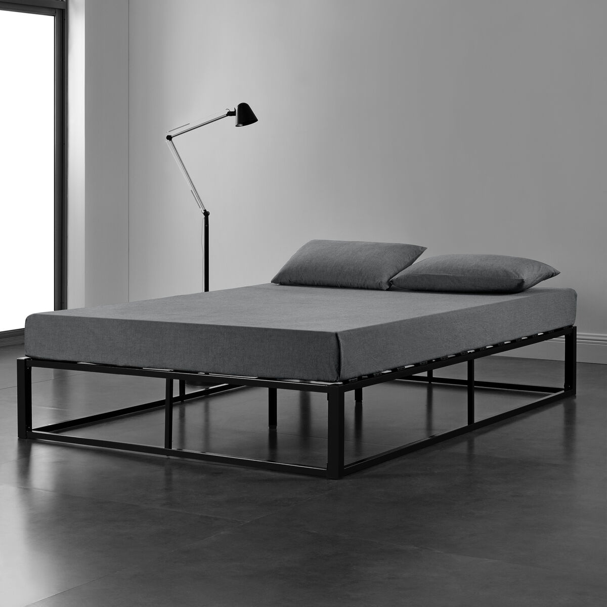 Cama doble kreta con somier acero 140x200 cm negro - [en.casa]
