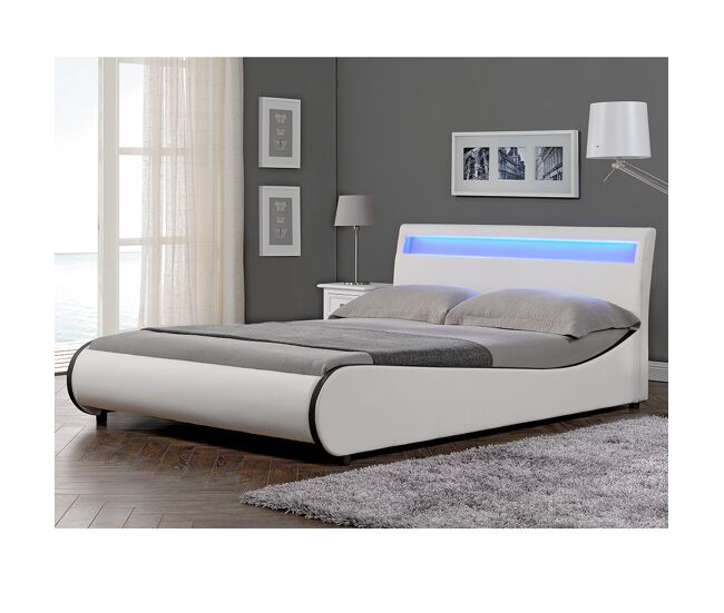 Corium cama doble (valencia) tapizada en cuero sintético con led - 180x200cm (blanco)