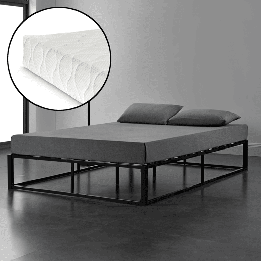 Cama casal (Kreta) com colchão e grade de metal-aço 180 x 200 cm - Preto en.casa