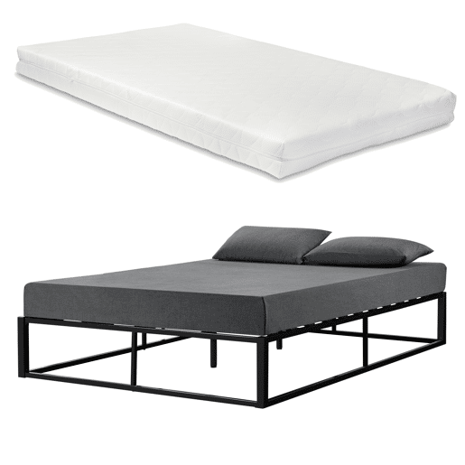 Cama casal (Kreta) com colchão e grade de metal-aço 180 x 200 cm - Preto en.casa