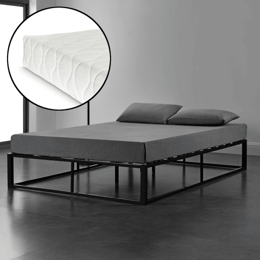 Cama casal (Kreta) com colchão e grade de cama em metal-aço 140 x 200 cm - Preto en.casa