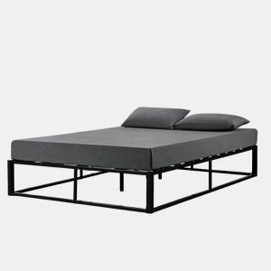 Cama casal (Kreta) com colchão e grade de cama em metal-aço 140 x 200 cm - Preto en.casa