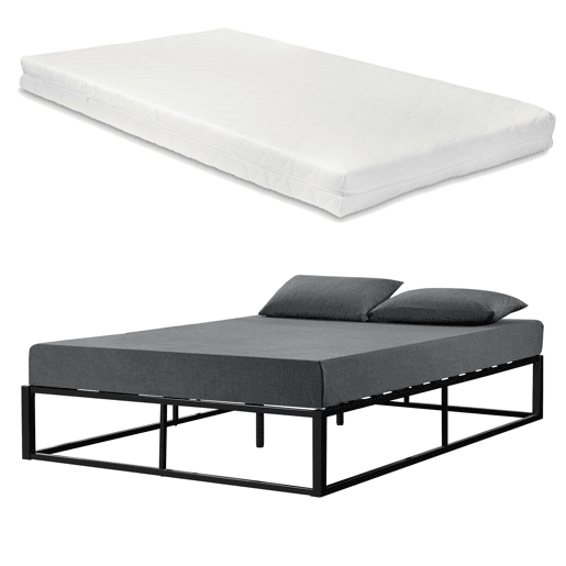Cama casal (Kreta) com colchão e grade de cama em metal-aço 140 x 200 cm - Preto en.casa