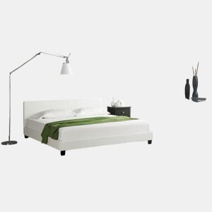 Corium Cama casal Albacete estofada em pele sintética (180x200cm) (branco)