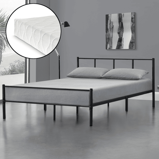 Cama casal metálica Laos com colchão de espuma fria 160 x 200cm Base de beliche preta mate en.casa