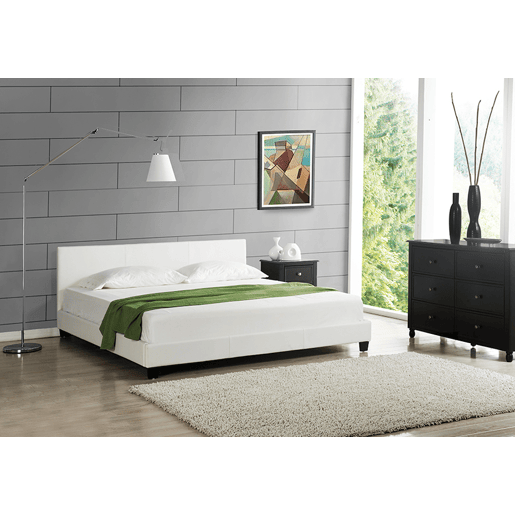 Corium Cama casal Albacete estofada em pele sintética (160x200cm) (branco)