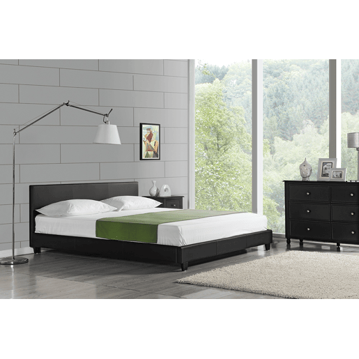 Corium Cama casal Albacete estofada em pele sintética (160x200cm) (preto)