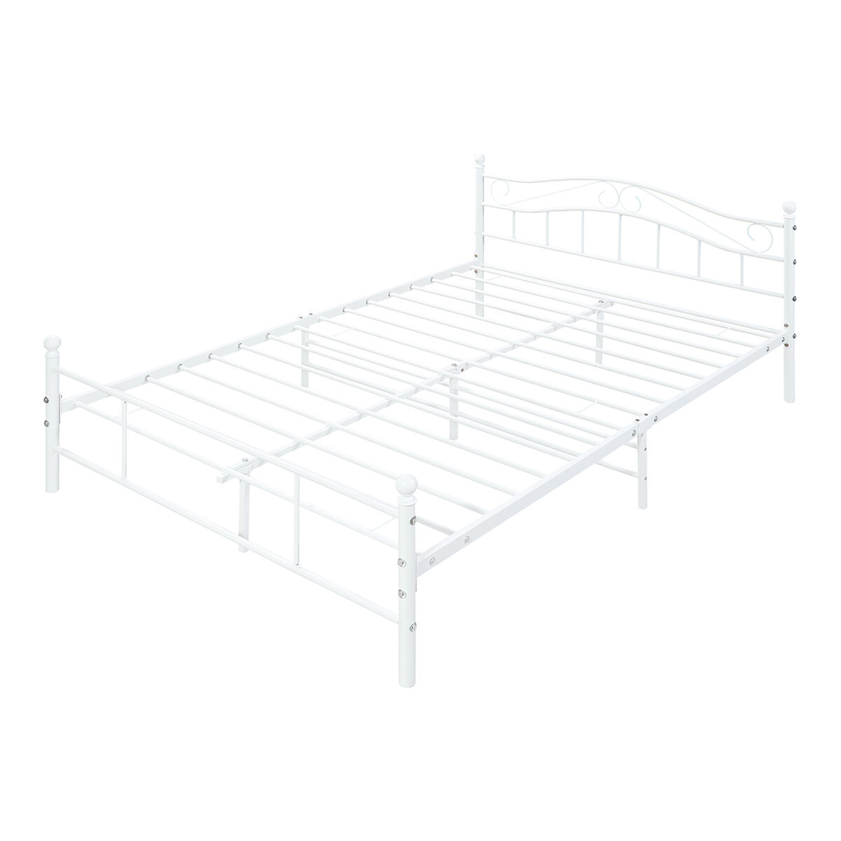 Cama doble (Florenz)  con cabecero curvado y somier metal 146x208 Blanco/ Beige