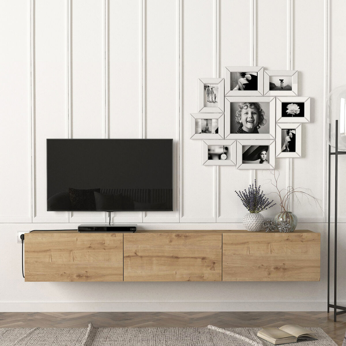 Mueble tv suspendido vihti aglomerado 180 x 31 x 30 cm - roble [en.casa]