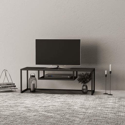 Mobiliário de sala de estar Isokyrö em metal estilo industrial 120 x 40 x 40 cm - Preto mate en.casa