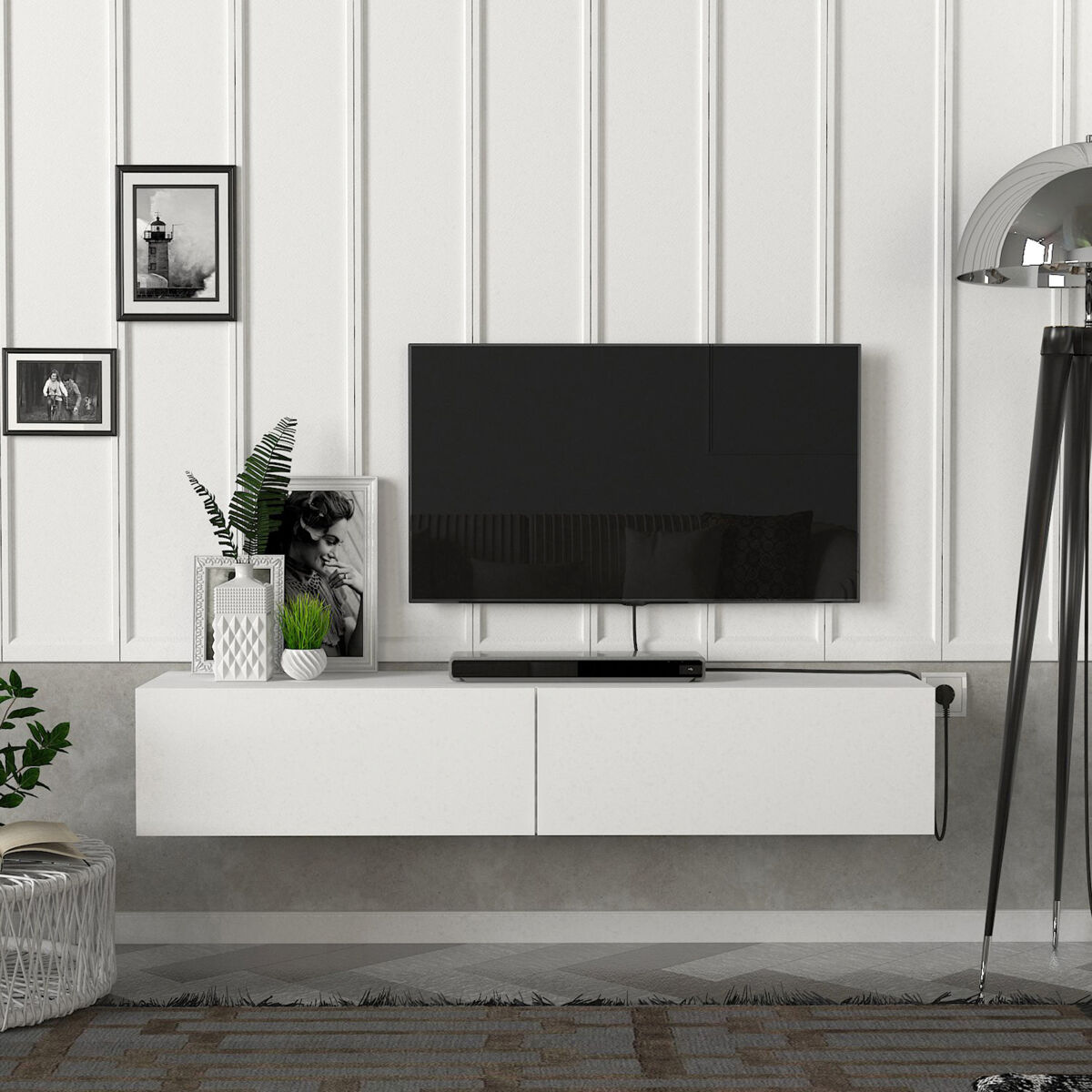 Mueble tv suspendido toivakka aglomerado 135 x 31 x 25 cm - blanco [en.casa]